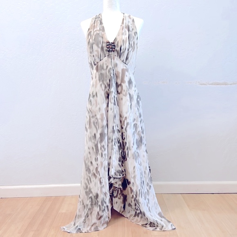 Chico’s Sleeveless Scattered Cheetah Printed Sophia Flowy Maxi Dress